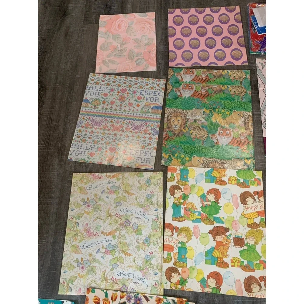 Mixed Lot Of Vintage Wrapping Paper‎ Squares Baby, Wedding, Birthday, All Occ.